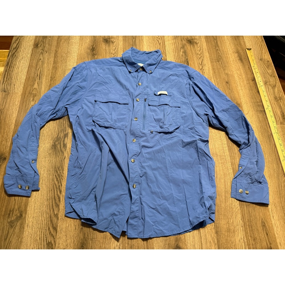 Gander Mountain Guide Series Shirt Mens L Blue Button Down Fishing Long Sleeve